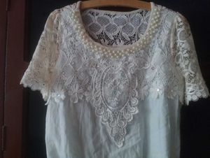 Exquisite Pearl Embellished Lace Blouse