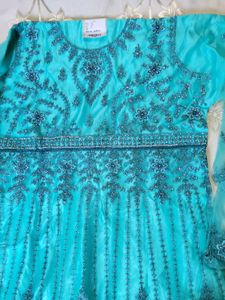 Teal Embellished Stones n Mirror work Suit Set