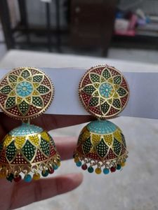 4 set of Oxidised Mirror Jhumka Earrings