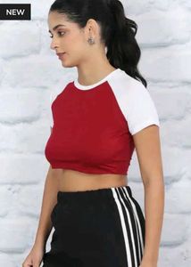 Shein Contrast Raglan Short Sleeves Crop Crew Tshi