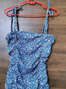 Blue Floral Ruched Mini Dress