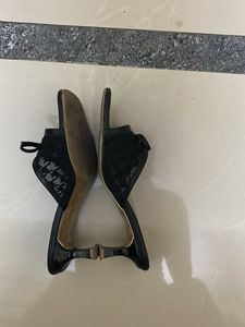 Black Lace Bow Mules