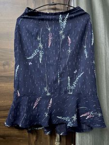 Navy Floral Print Ruffle Hem Skirt