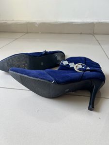 Nell Navy Blue Diamond Studded Heel Boots