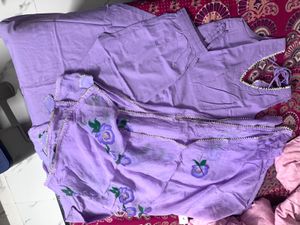Lilac Anarkali Suit with Floral Dupatta