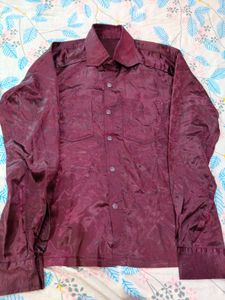 Men's Burgundy Textured Dress Shirt