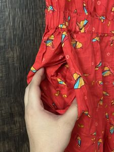 Red Printed Jumpsuit with Ruffles