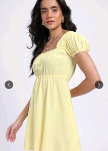 Yellow Puff Sleeve Mini Dress