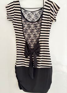 Striped Lace Detail Mini Dress