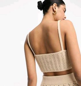 ASOS DESIGN co-ord crochet cami top incream
