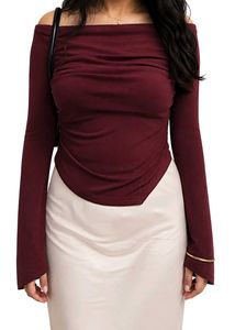 Burgundy Asymmetric Long Sleeve Top
