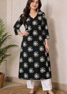 black kurta with white embroidered work