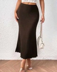 SAVANA Chocolate Brown Textured Mermaid Maxi Skirt