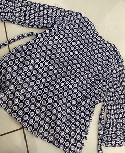 Navy Blue Embroidered Peplum Top | Casual Ethnic W