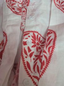 White Shirt with Red Heart Print