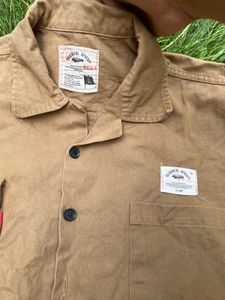 Men's Tan Short Sleeve Button-Up Shirt