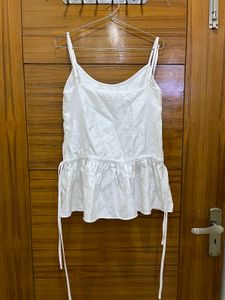 Adjustable White Spaghetti Strap Peplum Top
