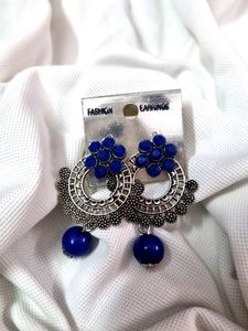 11. Blue Stones Silver Oxidised Chandbalis