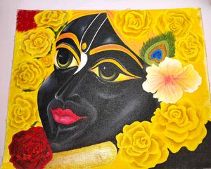 Krishna with Roses Painting