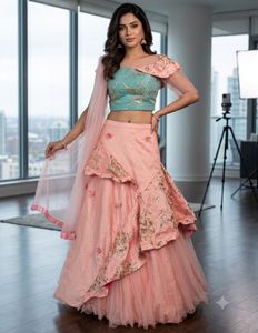 Stunning Teal & Peach Lehenga Choli