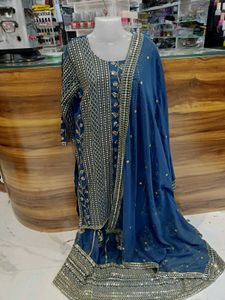 Elegant Blue Lehenga Choli Set unstiched skirt