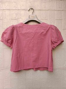 New with tag Korean Cute Pink Puff Sleeve Peplum T