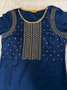 Elegant Blue Kurta with Gold Embroidery