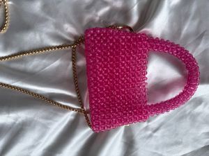 Pink Beaded Mug Bag