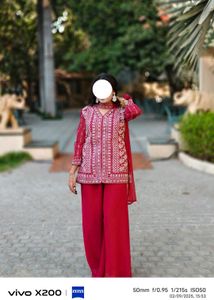 Elegant Red Kurta Set with Embellishments