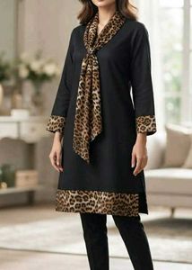 Chic Leopard Print Scarf kurti