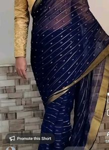 Elegant Navy Blue Saree with Embellishments