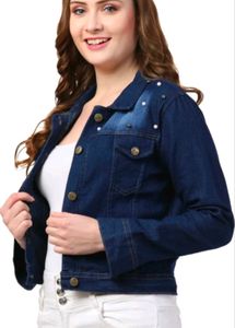 Stylish Denim Jacket with Pearl Embellishments