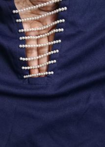 XS size Chic Navy Blue Pearl Embellished Top