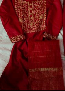 Elegant Red Embroidered Kurta Set with Dupatta