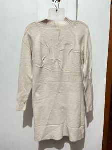 Cream Ribbed Knit Sweater Tunic