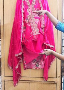 Mirror work Floral Embroidered  kurta pant dupatta