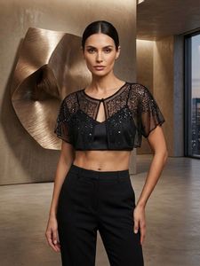 Embellished Sheer Black Capelet