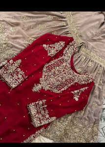 Exquisite  (maroon red) & Beige Embroidered Le