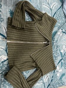 Ribbed Off-Shoulder Zip Top