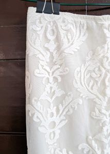 White Lace Overlay Midi Skirt