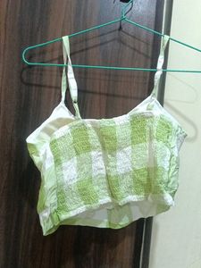 Green Gingham Shirt &amp; Bralette Set