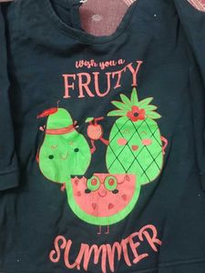 Cute Fruit Print Top &amp; Denim Shorts Set