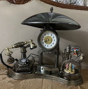 Vintage Rotary Phone & Clock Decor