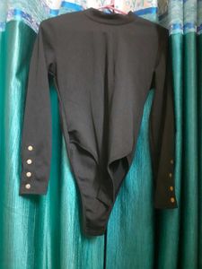 Chic Black Button Detail Bodysuit