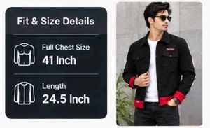 Men’s Black Denim Jacket with Red Accents