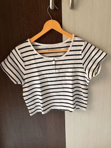 Westside White Horizontal Striped Top Size-L