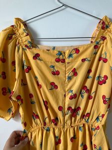 Mustard Yellow Cherry Print cropped Jumpsuit