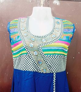 Vibrant Blue Kurta with Printed Yoke