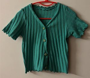 Green Button-Up Knit Top