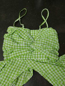 Green Gingham Twist Front Top